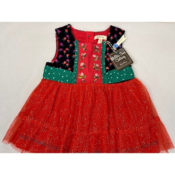 Matilda Jane Caroling Away Top Size 4 New Embroidery Flower Red Tulle Christmas - Picture 2 of 12